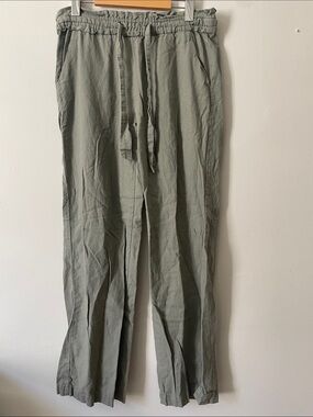 Streetwear Society Linen Blend Olive Tapered Pants M Paperbag Waist